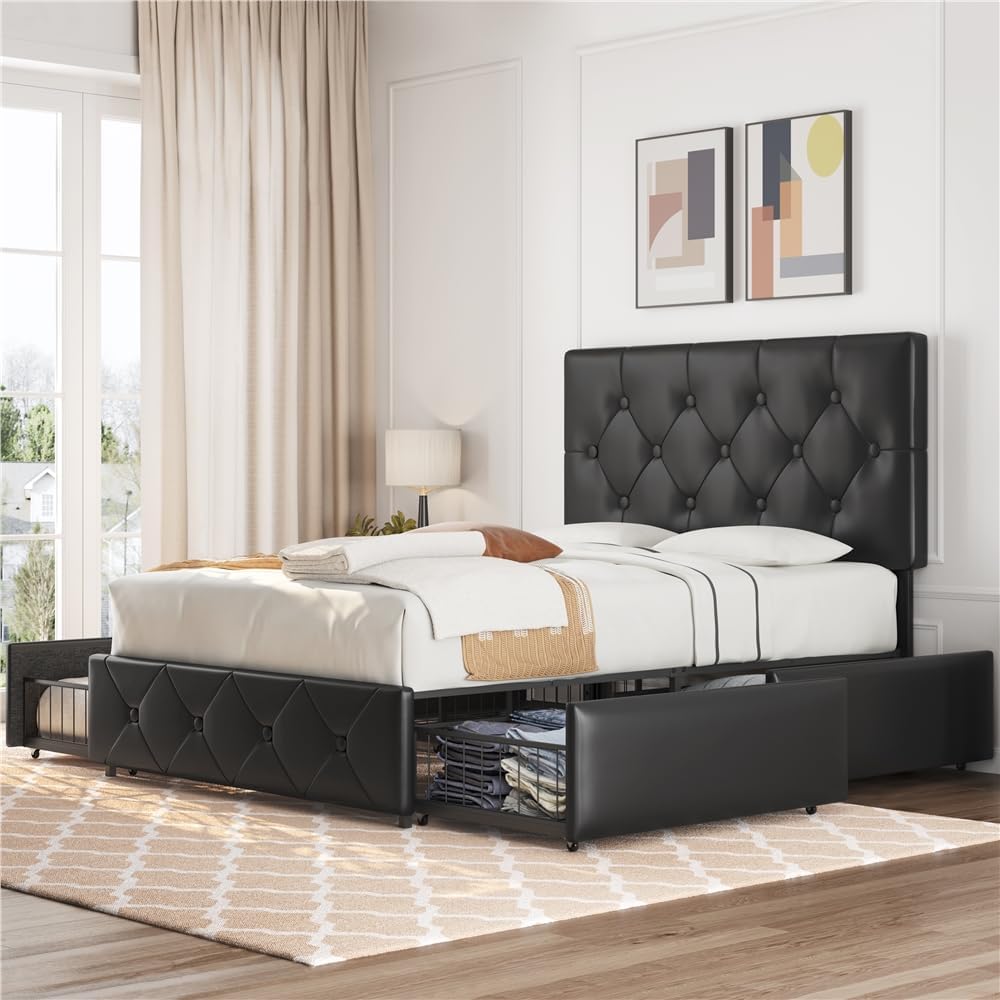 COSTWAY Telaio Da Letto In Metallo, 190x140 Cm, Struttura Letto Con Testiera Fondamenta Per Materasso Senza Rumore Carico Massimo 360kg Nero 78506710 - Foto 2