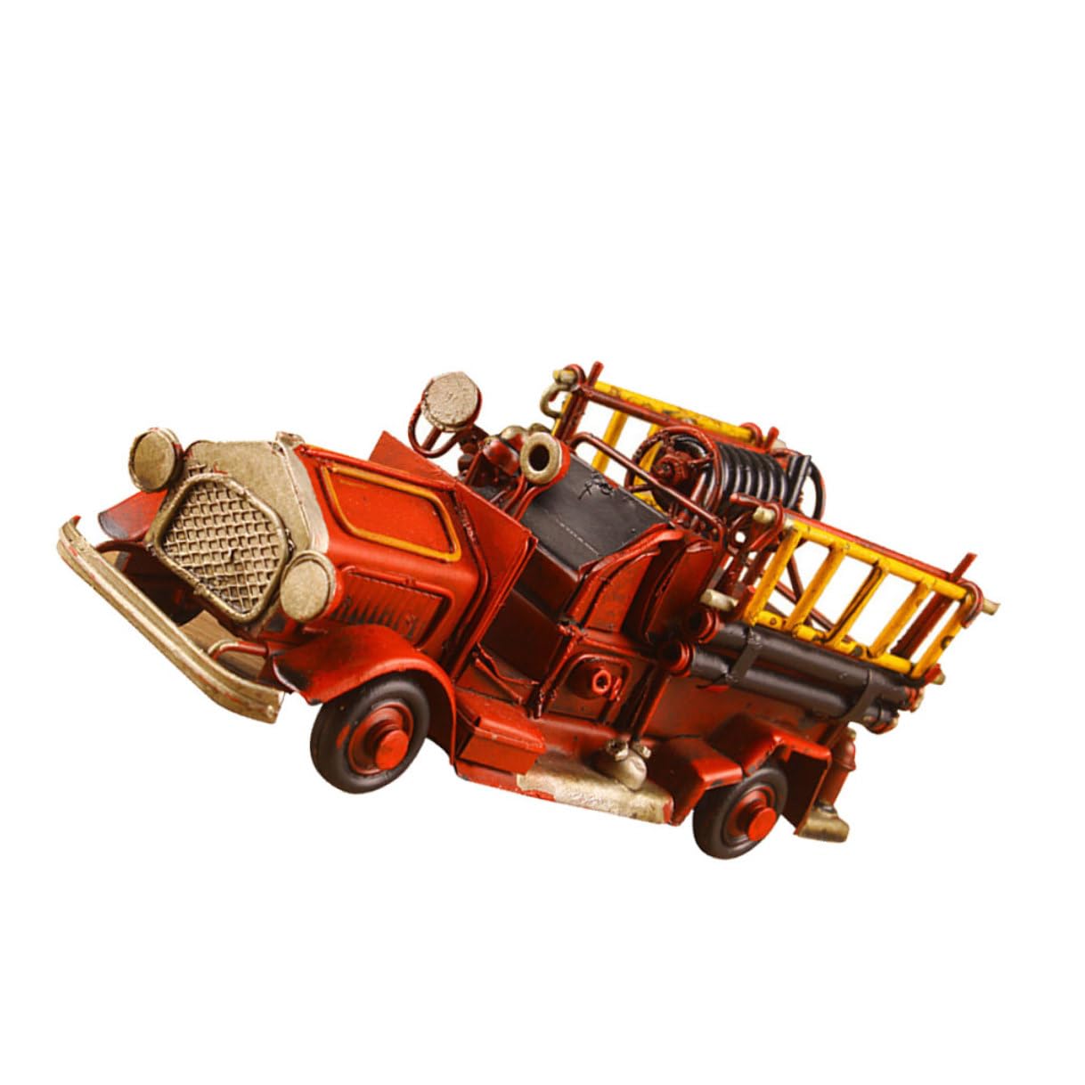 TOYANDONA Miniatur Feuerwehrauto Modell Schmiedeeisen Retro Metallhandwerk Heimdekoration Vintage Kunstvoll Gestaltetes Schreibtischaccessoire