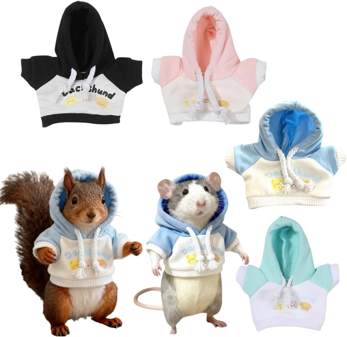 4PCS Rat Costume Cute Cotton Hoodie Warm Clothing Sweatshirt for Fancy Rat, Squirrels, and Other Similar Size Small Pets
