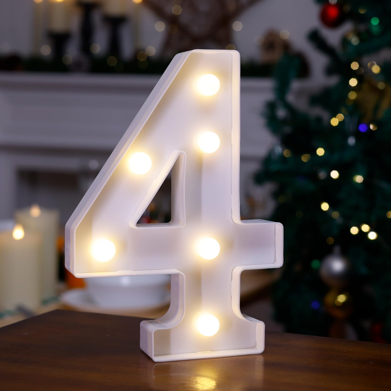 LED Marquee Sign Light Up Letters, 26 Alphabet Light Up Letters Sign, Battery Powered LED Letter Lights for Night Light, Wedding, Birthday, Party, Christmas or Home Decor(Number 4, Warm White)