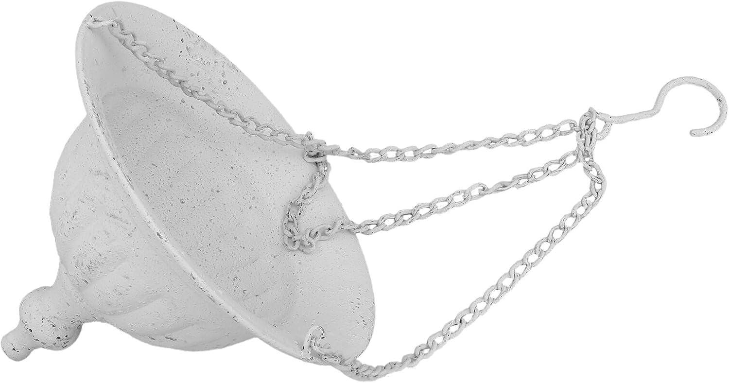 Vintage White Metal Hanging Planter Pot with Hook Chain, Indoor and Outdoor Wall-Mounted Rustic Metal Flower Pot for Balcony, Living Room, Farmhouse Garden Decor