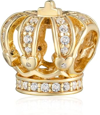 Princess Royal Crown Gold-plated Charm 100% Authentic 925 Sterling Silver Charms Crown Heart Beads Charm for European Charms Bracelet