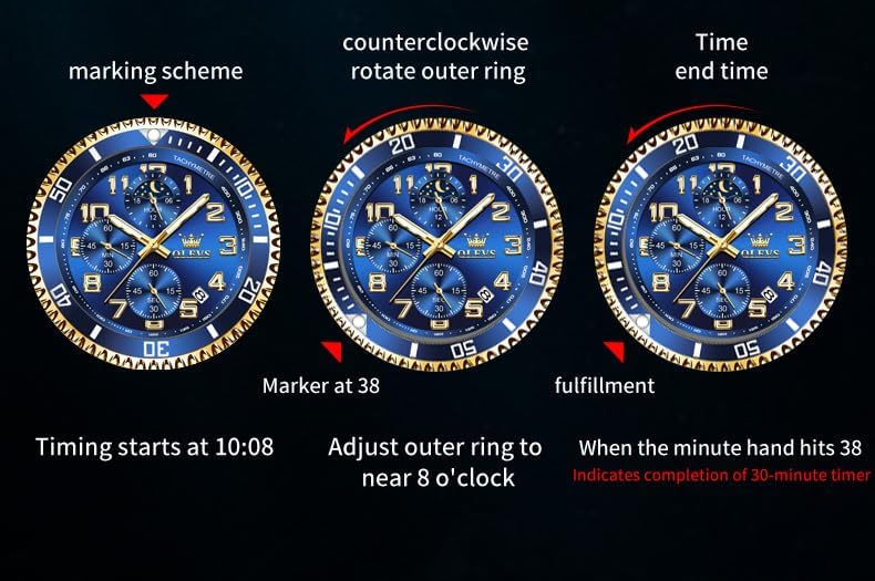 OLEVS Mens Watches Chronograph Watch Luxury Dress Stainless Steel Waterproof Watches for Men Moon Phase Luminous Business Calendar Wrist Watch Blue/Black/Green/Gold/Face - Image 7