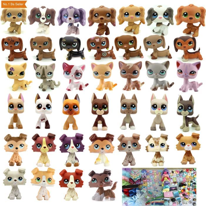 Random 5 PC LPS Old Figures Dog and Cat Rare lps Shorthair Cat lps Collie lps Dachshund Cocker Spaniel Great Dane Husky Deer Fox Figure Toys LPS Pack