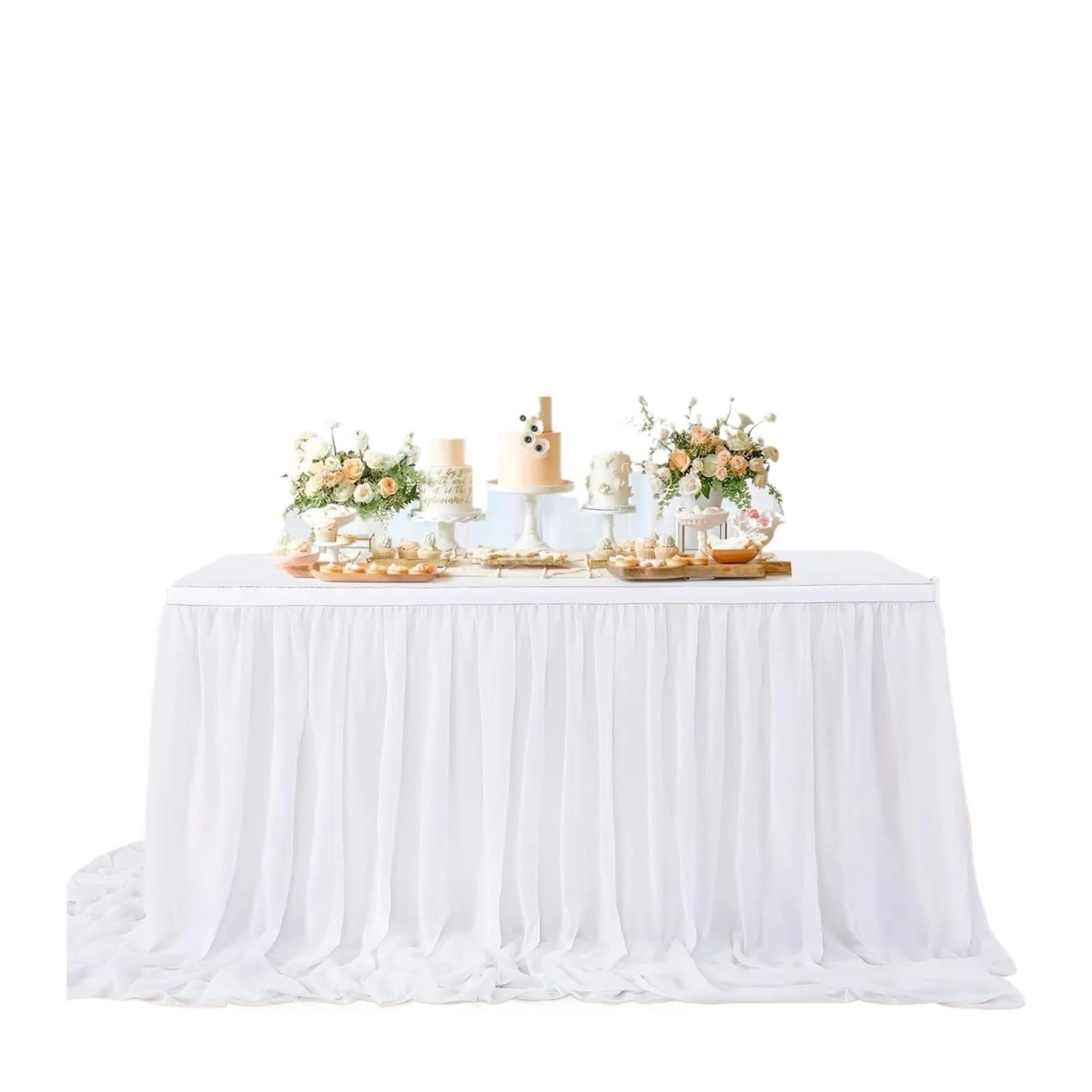 Jupe de table à volants blanche 14ft en mousseline de soie pour grand banquet de mariage
