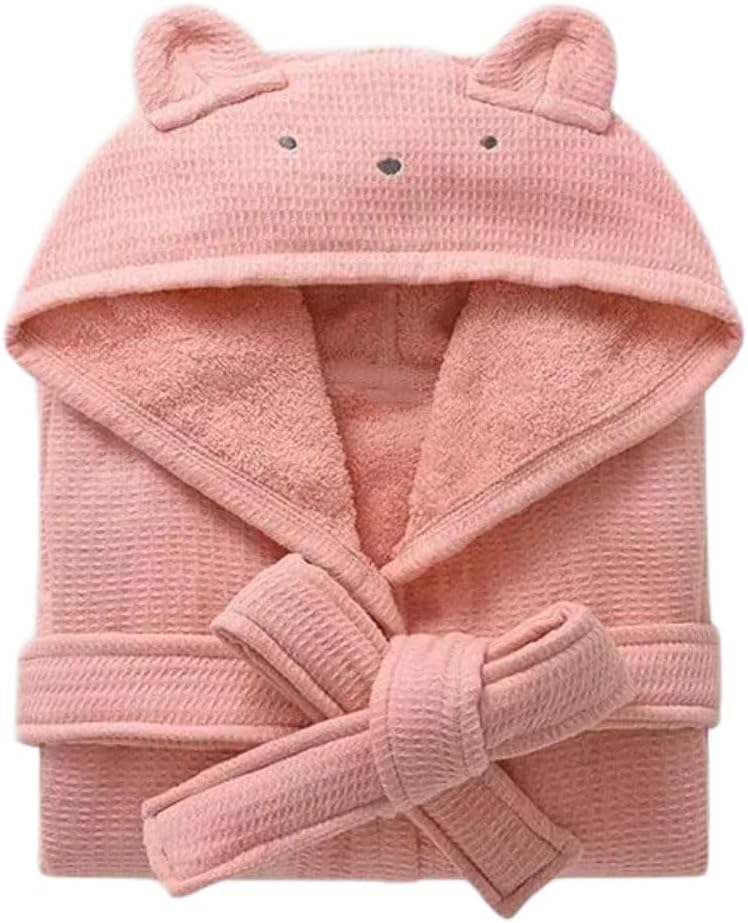 Children's Hooded Long Bathrobe, Towel Pajamas Suitable for Boys and Girls Aged 2-9, Cotton Hooded Dressing Gown with Pockets