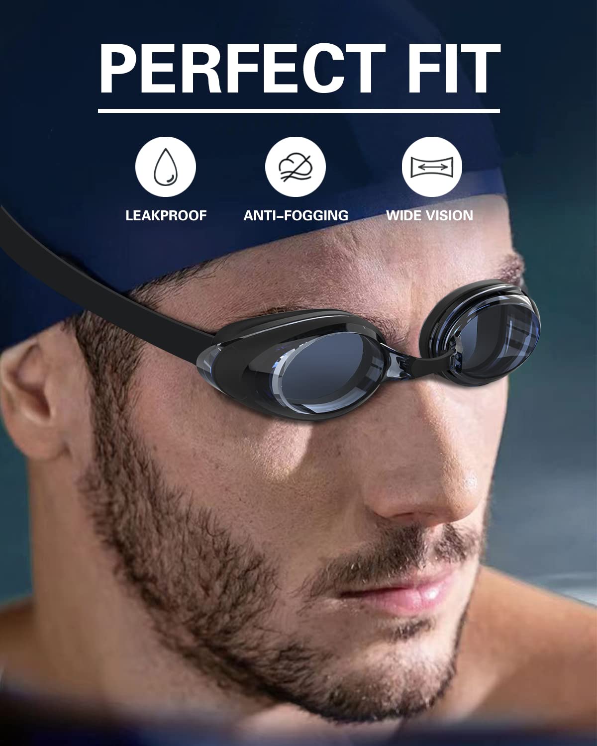 Occhialini da nuoto, confezione da 2, per uomini, donne, adulti, giovani, anti appannamento, nessuna perdita, visione chiara, protezione UV