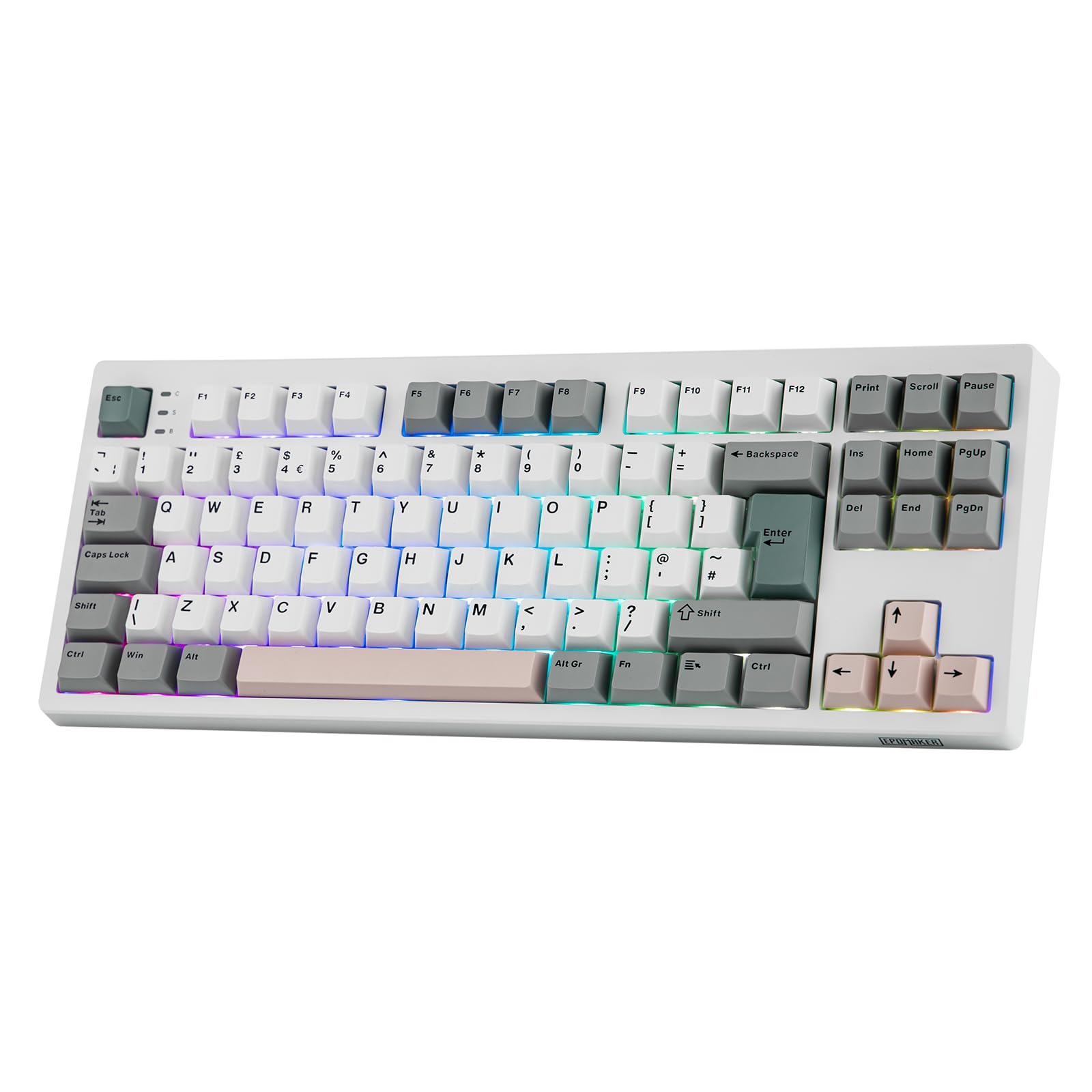 EPOMAKER TH87 Wireless Mechanical Keyboard with 10000mAh Battery, BT/2.4GHz/Wired, Hot Swap, PBT Keycap, RGB Backlit, TKL Gaming Keyboard, UK ISO Layout (White, Creamy Jade)