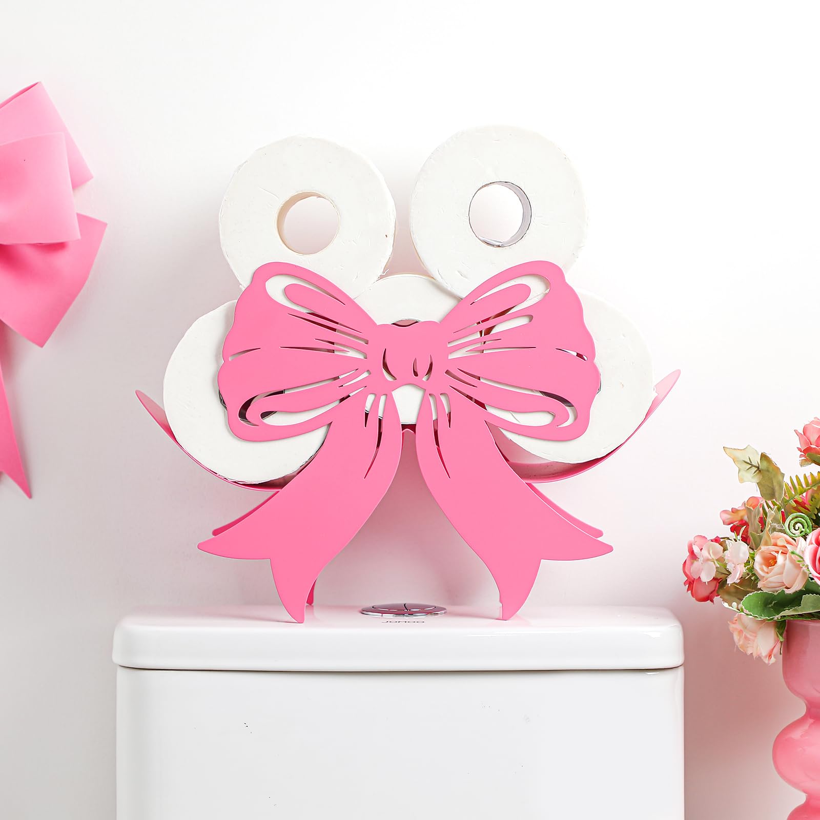 Photo 1 of Geelin Pink Bow Toilet Paper Holder - 8 Rolls