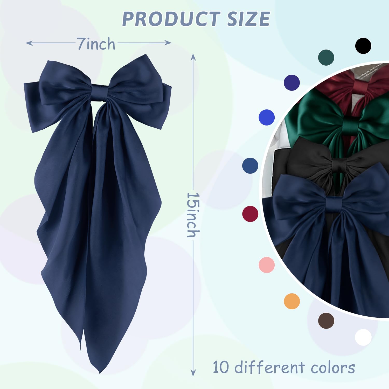 Hair Bows for Women Girls 10 Pcs Big Bows Hair Clips Barrettes Silky Satin Ribbon Bows Layered Large Bow French Style Hair Accessories Oversized Christmas Hair Bows for Women Girls - Image 3