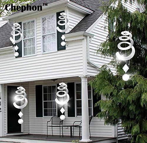 Chephon Bird Spiral Spinner Reflectors With Reflective Scare Discs - Decorative Bird Scare Device To Keep Birds Away Like Woodpeckers, Pigeons And Geese - 3 Pack With Free Hooks #TOP2