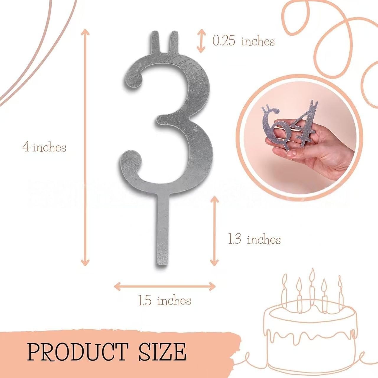 Silver Number Candle Holder for Cake, Reusable Birthday Candle Holders, Set of 2
