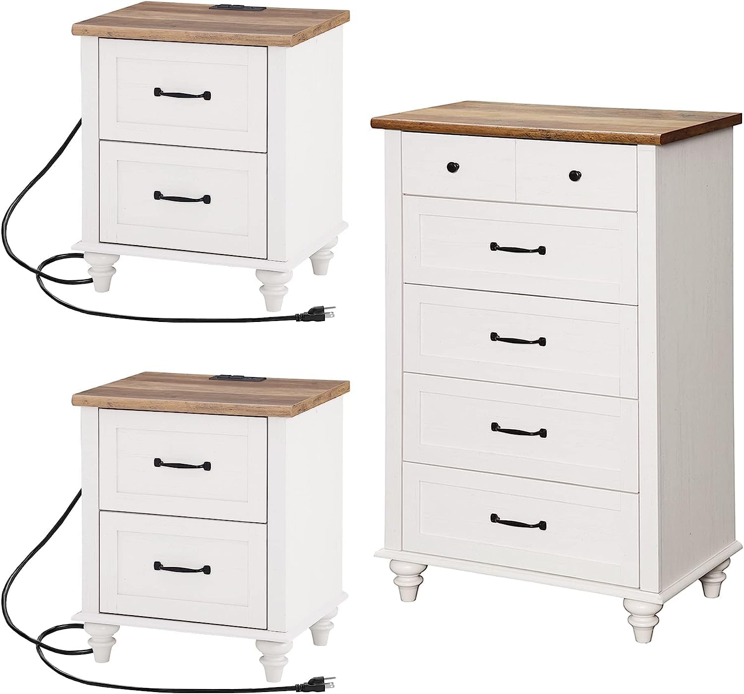 WAMPAT 3 Piece Dresser and Nightstand Sets,White Dresser&Chest of