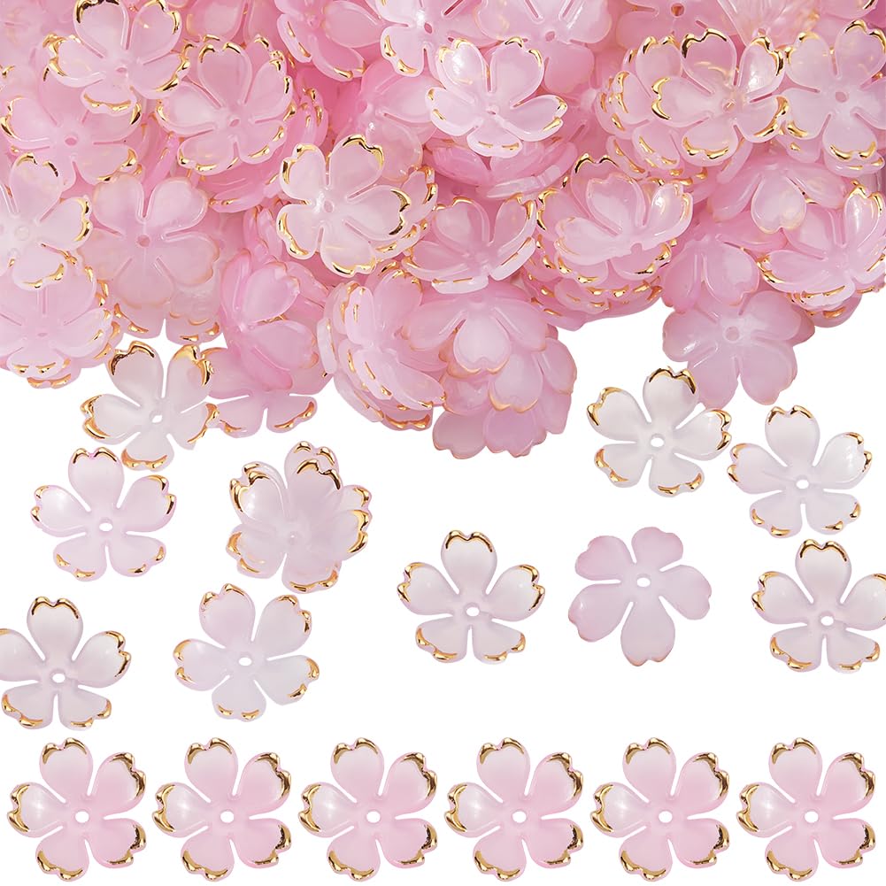 Perles fleur de cerisier acrylique rose SUNNYCLUE pour création bijoux, lot de 200 pièces