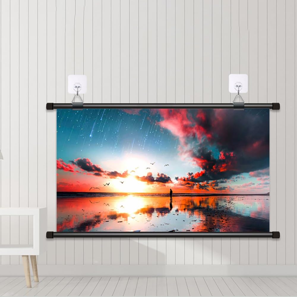 Ycbtps One Color Manual Pull Down Movie Screen, Roll Down Ceiling Projector Screen, Portable Projector Screen For Home Theater And Backyard Cinema(72In(16:9))