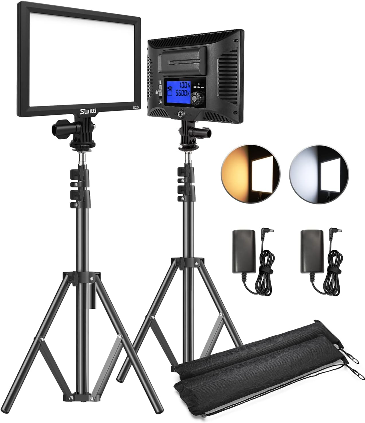 Switti LED Video Light Lighting Kit, Dimmable Bi-Color Panel Light with Tripod Stand for YouTube Video Photography/Live Streaming/Video Conference3200K-5600K, CRI95+