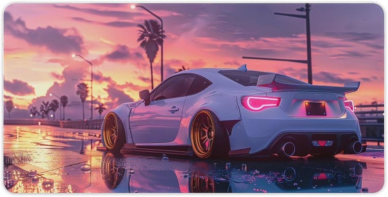 JDM Car Modified BRZ Sunset Large Gaming Mouse Pads Non-Slip Rubber Base Desk Mat Laptop Computer Accessories Supplies Writing Pad for Office Home 30x60cm