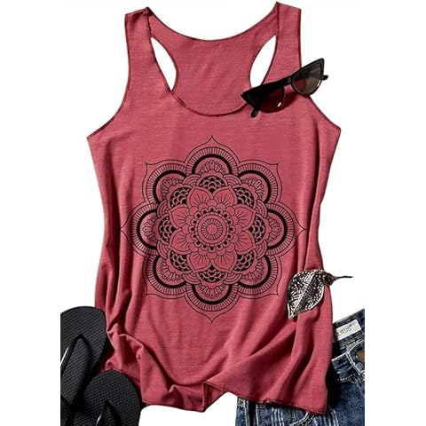 Mandala Lotus Tank Top for Women Vintage Graphic Sleeveless Printed Tank Tops Summe Casual Loose Tanks Vest Cami(ARed1,L) Cover