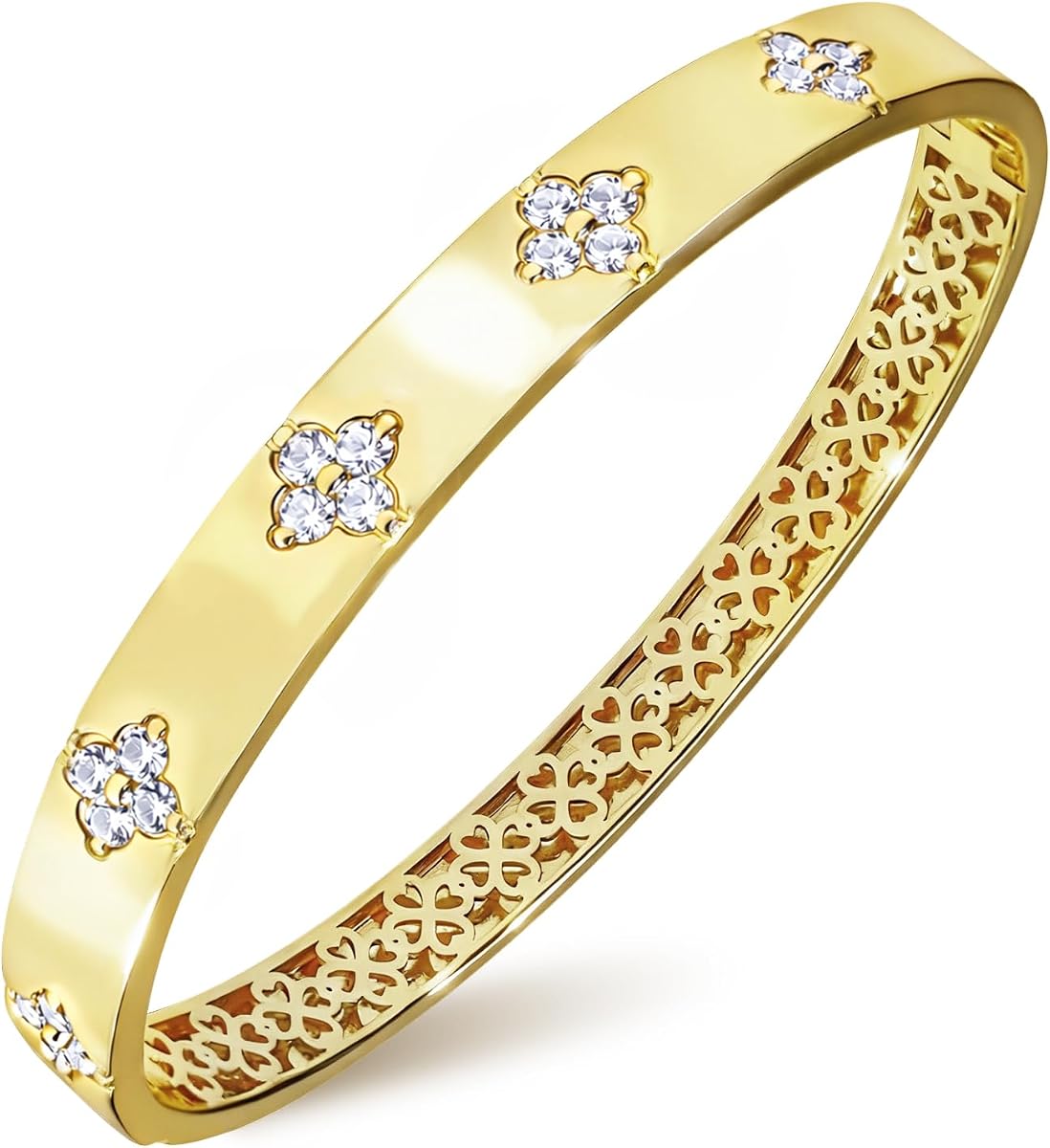 Gold Bracelets for Women, 14K Gold Plated Moissanite Clover Bangle | Moissanite Bracelets for Women, Four Leaf Clover, D Color VVS1, Non Tarnish Gift for Wife Mom Girlfriend