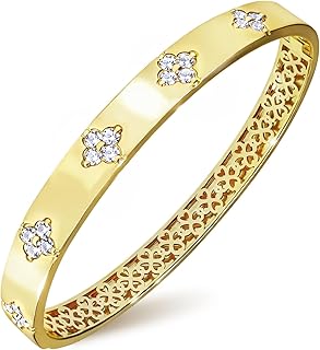 Gold Bracelets for Women, 14K Gold Plated Moissanite Clover Bangle | Moissanite Bracelets for Women, Four Leaf Clover, D Color VVS1, Non Tarnish Gift for Wife Mom Girlfriend, Size 6/6.5/7 in