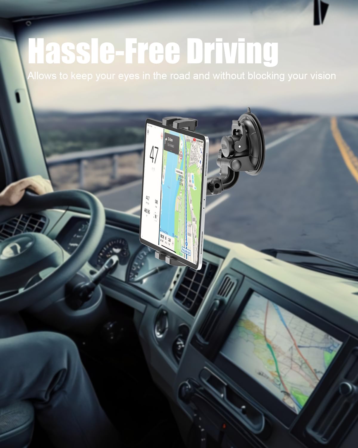 Support Tablette Anti-Choc pour Pare Brise camions Poids Lourds/Voitures - [Ventouse puissante], Porte Voiture pour iPad, Sumsung Tab, Sony Autre 4.7-12.9" Telephone et Tablette