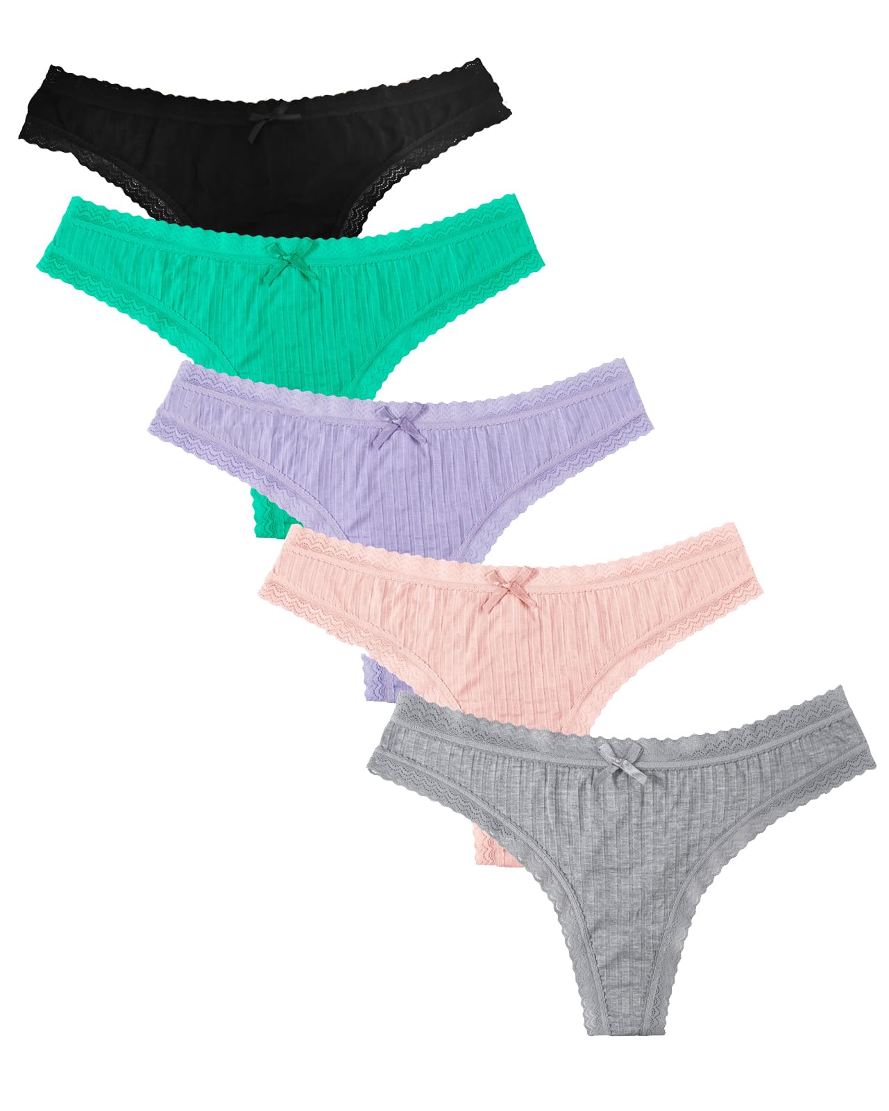 Super Soft Women's Thongs Lace Underwear Breathable Viscose Panties Sexy No Show Undies 5 Pack