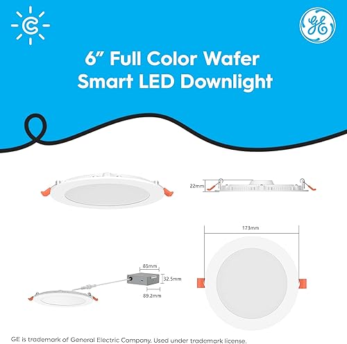 Miniatura 6 de Luminaria empotrada LED inteligente GE CYNC Wafer, Reveal + Color Completo, 6 pulgadas, Bluetooth y Wi-Fi, compatible con Alexa y Google Home