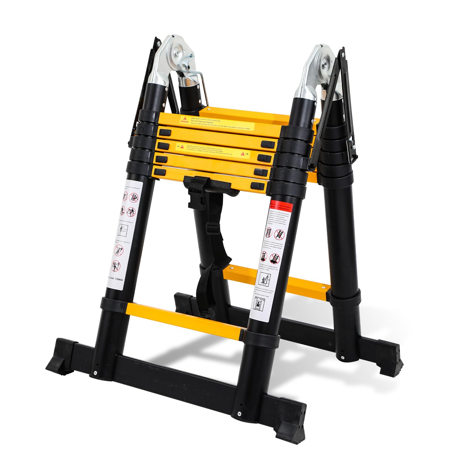 3.8M (1.9+1.9) Teleskopleiter, rutschfeste Mehrzweckleiter Tragbare Aluminium Teleskopleitern Max Belastung 150 kg (Schwarz)