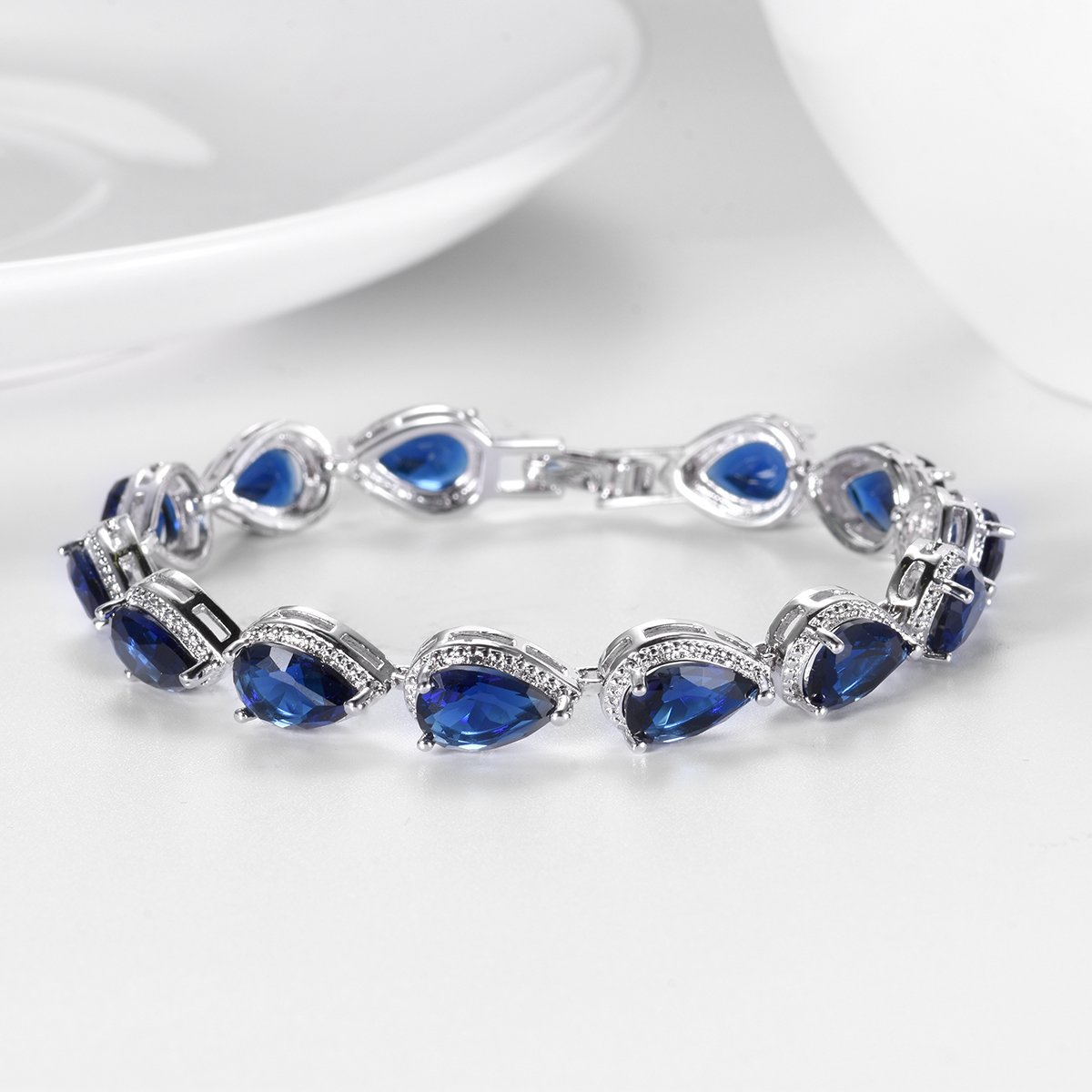 SELOVO Wedding Bridal Teardrop Bracelet Chain Link Cubic Zirconia Silver Tone - Image 5