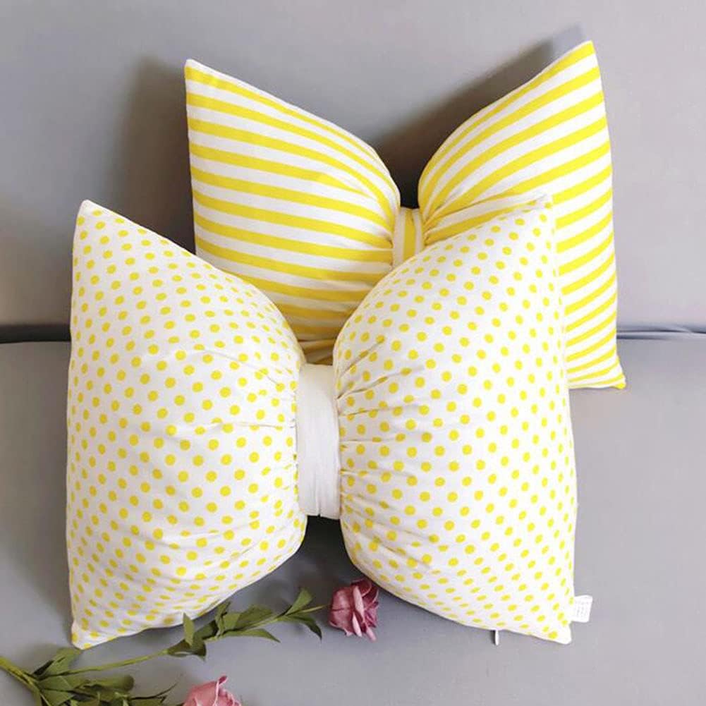 Creative Cotton Bow Tie Pillow Stripe Bowknot Cushions Sofa Car Waist Pillow Home Decorative Throw Pillows Bedding Bow Pillows (Gray White Stripe, M:49×37cm/19.3"×14.6")