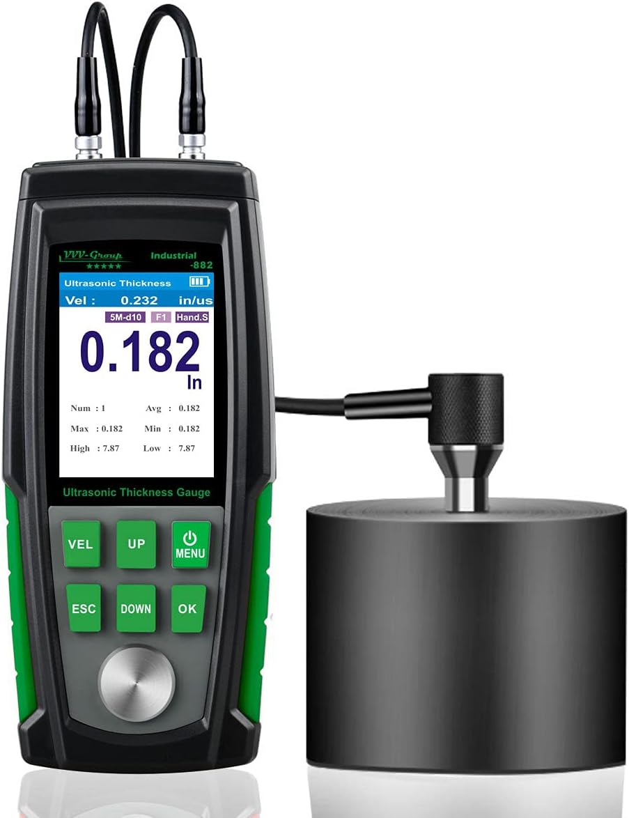 超音波厚さゲージ工業用-882 / スチール、金属、プラスチック、ガラス、PVC、パイプ厚さゲージメーター – 範囲0.039~8.8インチ| 2.4インチHDカラーLCD|自動キャリブレーション(すべての材料)