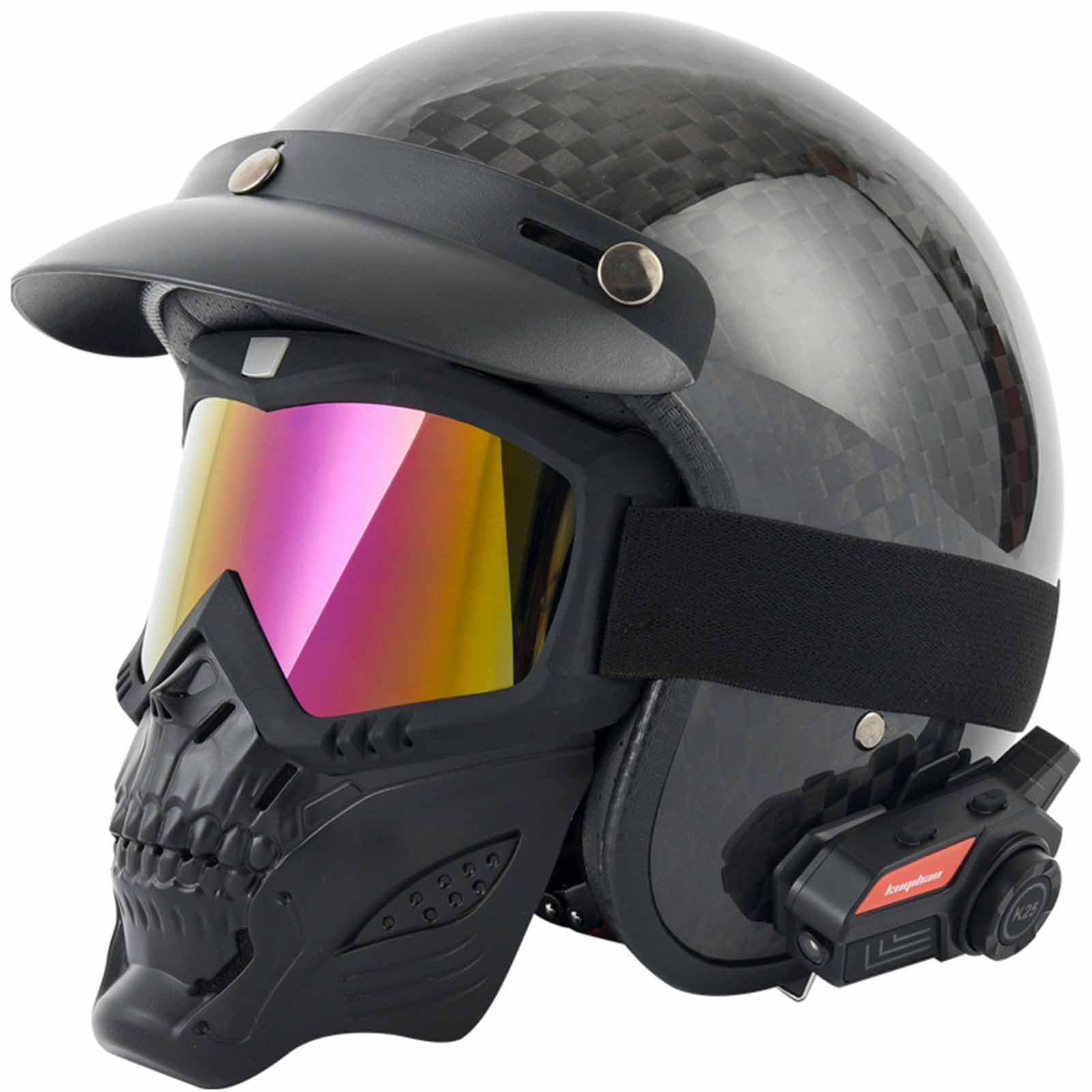 Otwarty kask 3/4, retro, półkask, kask motocyklowy dla mężczyzn i kobiet, z wizjerem, półskorupowy, kask Braincap do Cruiser Choped, skutera, otwarty kask z certyfikatem ECE