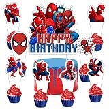 25pcs Spider Cake Decorations with 1pcs Cake Topper, 24pcs Cupcake Toppers for Spider Birthday Party Supplies