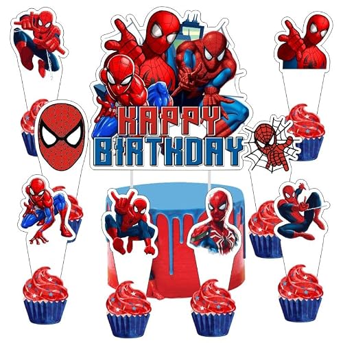 25pcs Spider Cake Decorations with 1pcs Cake Topper, 24pcs Cupcake Toppers for Spider Birthday Party Supplies