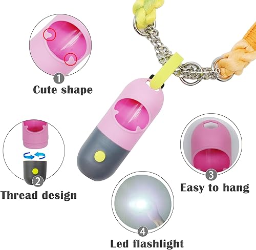 Miniatura 2 de Soporte para bolsas de excremento de perro con 7 rollos de bolsas de basura de perro verdes con batería recargable y cable USB, dispensador de