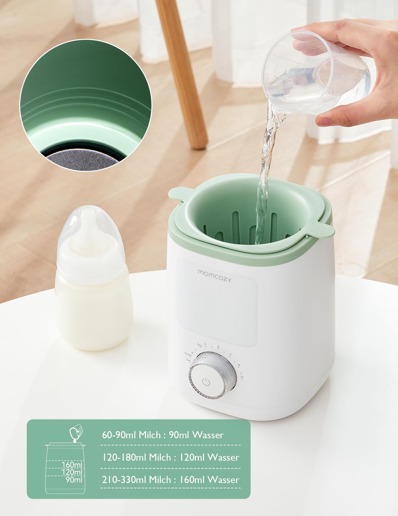 Momcozy Flaschenwärmer Baby | präziser Temperaturkontrolle & Nachtlicht | 9-in-1 Faschenwärmer | Schnellaufheizung, automatische Abschaltung | Flaschenkompatibilität für Weithalsflaschen & Babykost