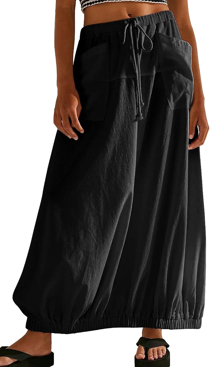 Women Baggy Parachute Skirt Comfy Casual Cotton Y2k Cargo Maxi Long Skirt