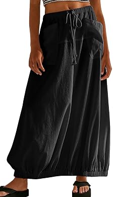 CHARTOU Women Baggy Parachute Skirt Comfy Casual Cotton Y2k Cargo Maxi Long Skirt