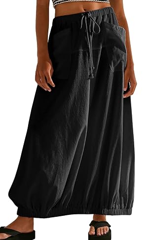 CHARTOU Women Baggy Parachute Skirt Comfy Casual Cotton Y2k Cargo Maxi Long Skirt