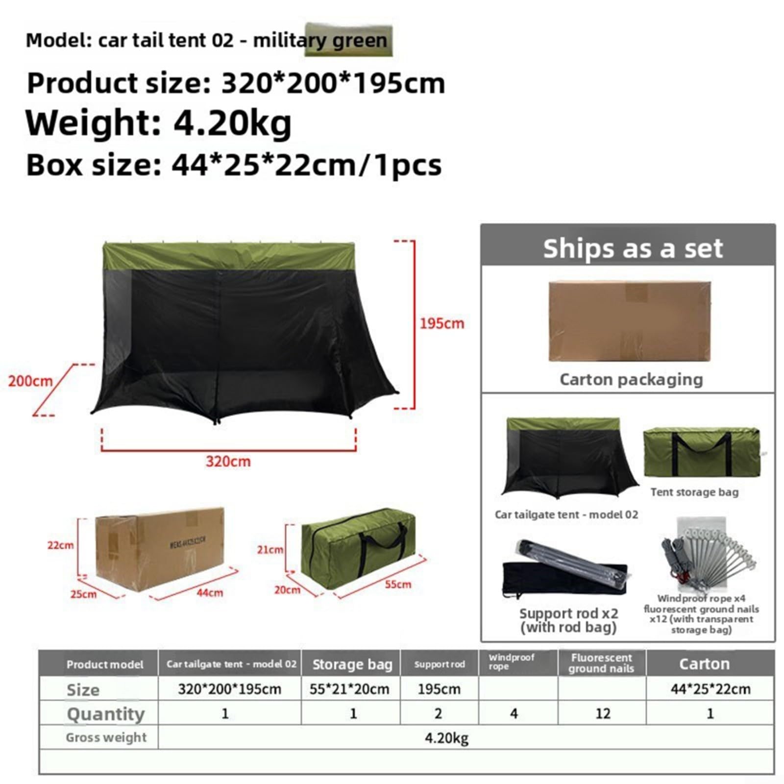 Tente arrière de voiture pour SUV, camion, van, grand espace avec filet de moucheron, auvent en maille de protection UV, 320 x 200 x 195 cm, noir, camping et randonnée