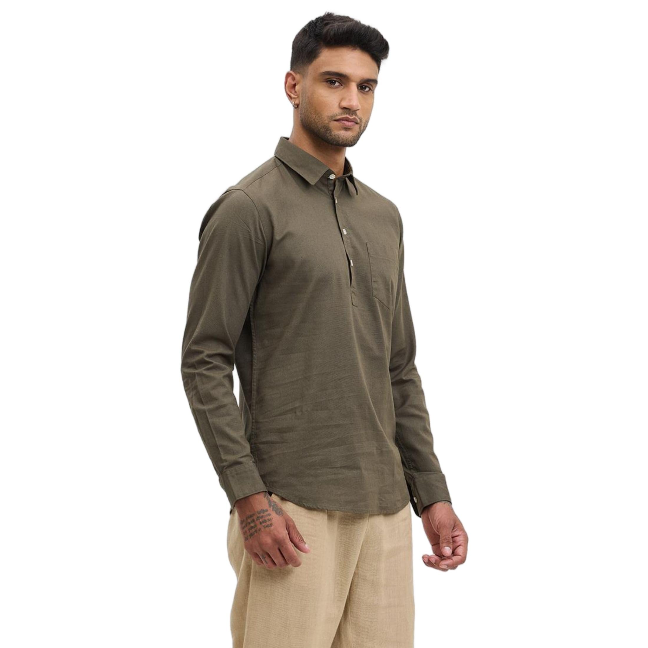SNITCH Mens Slim Fit Single Pocket Kurta in neutral