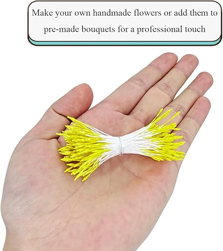 Miniatura 128 de HAHIYO 700 piezas de 0.118 in de perla amarilla de doble cabeza de estambres de flores Pistilo hecho a mano, flores artificiales para flore Amarillo