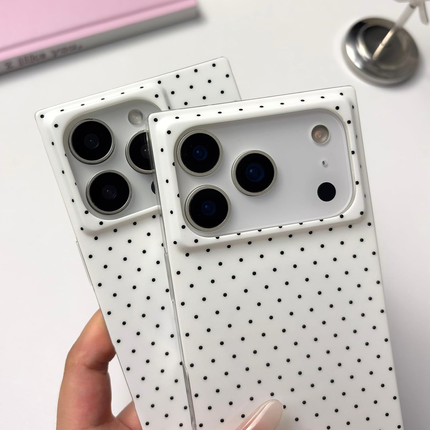 Cute Polka Dot Magnetic Phone Case for iPhone 17 Pro, White image 5