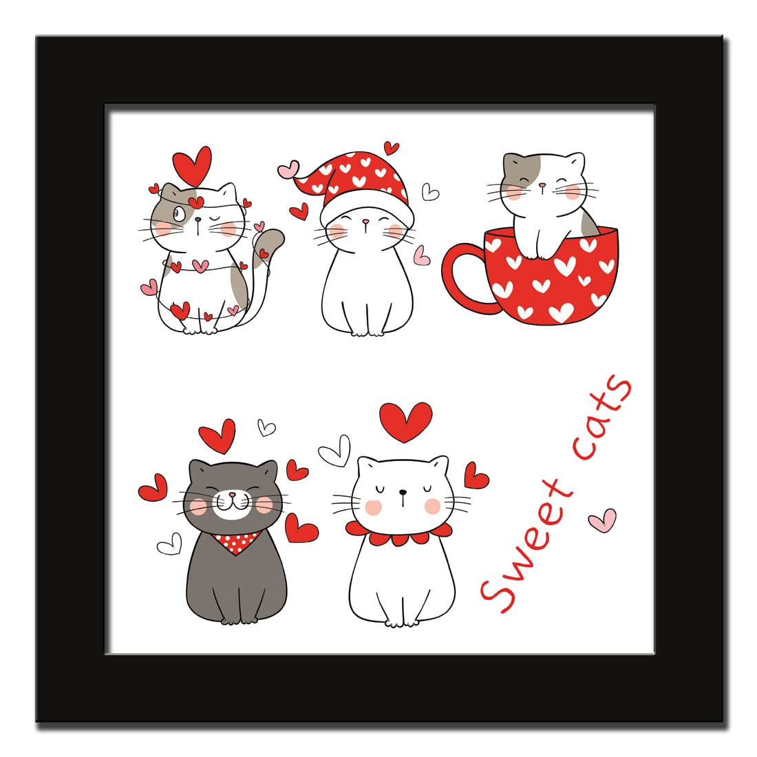 FATBTODAY Sweet Cats Framed Poster for Home and Office Wall Decor | Home Decor | Frame Size: 13 inch x 13 inch (ID-0531)
