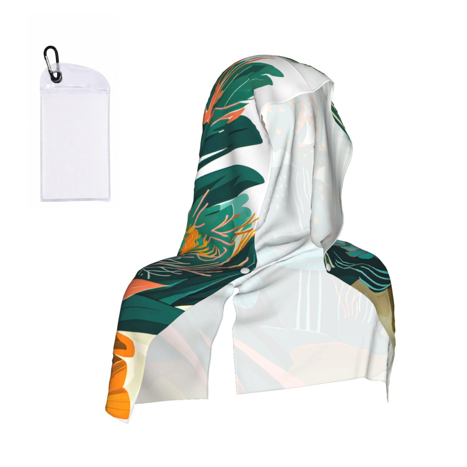 DUWAA Cactus Tropical Plant Print Reusable Hoodie Cooling Neck Wrap, Hot Weather Outdoor Sports Workout Head Towel For Stay Chill