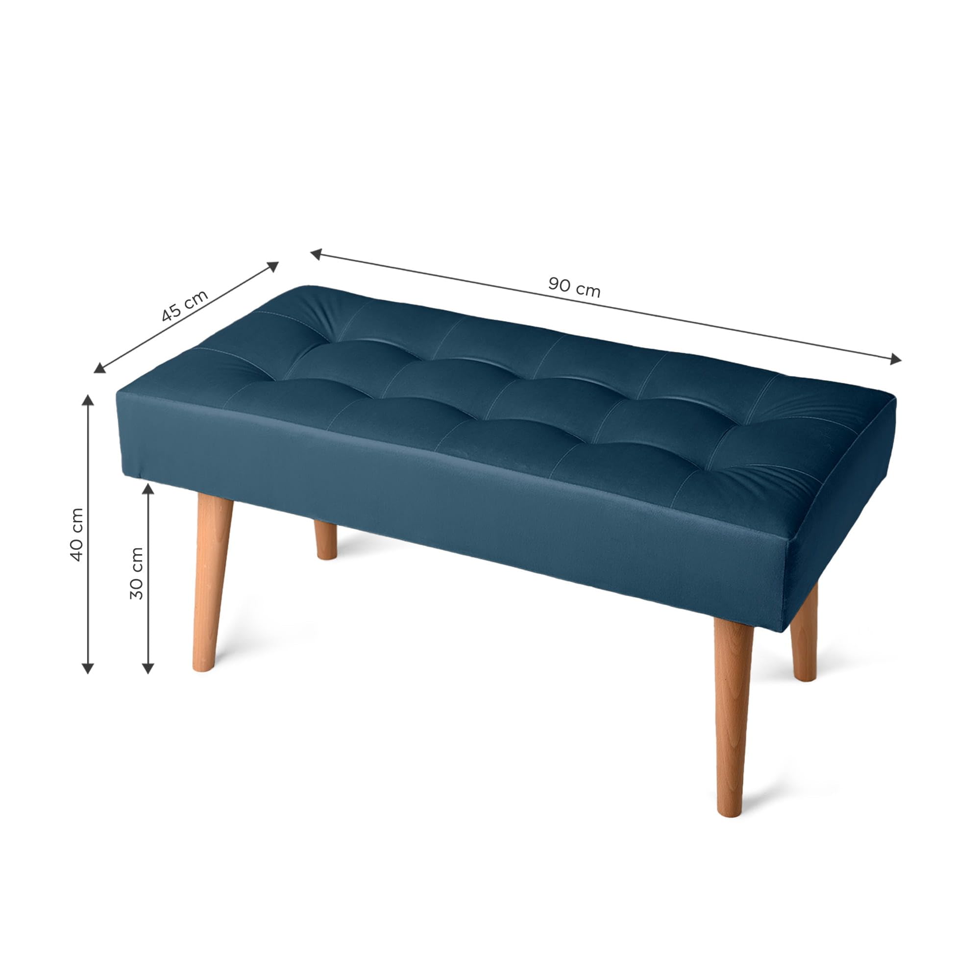 MG Design Panchina imbottita 45 × 90 cm Blu navy – struttura in legno massiccio, seduta morbida e stabile, superficie vellutata facile da pulire – per soggiorno, camera e ingresso