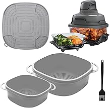 Klyrnd 2Pcs Silicone Air Fryer Liners + 1Pcs 10.16" Silicone Mat for Ninja Crispi, 2Pcs Glass Airfryer Containers Accessories, Large for 4-Qt & Small for 6-Cups Container, Heat-Resistant Up to 446F