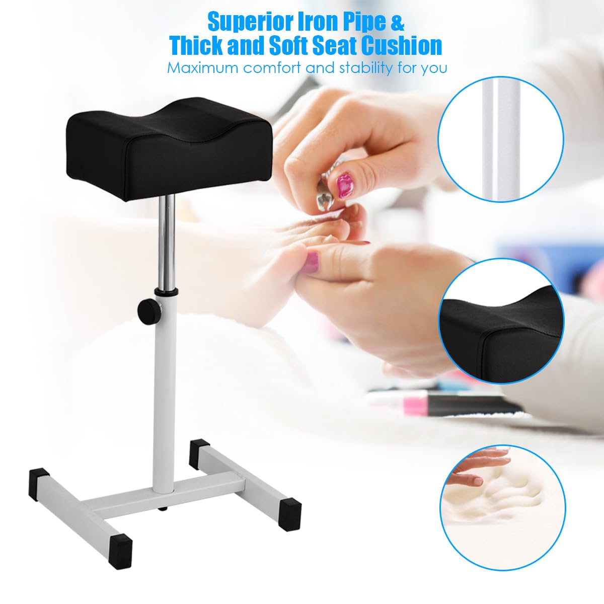 HOMASIS Taburete de Pedicura Regulable 45-65 cm Silla para Cuidado de Pies Negro