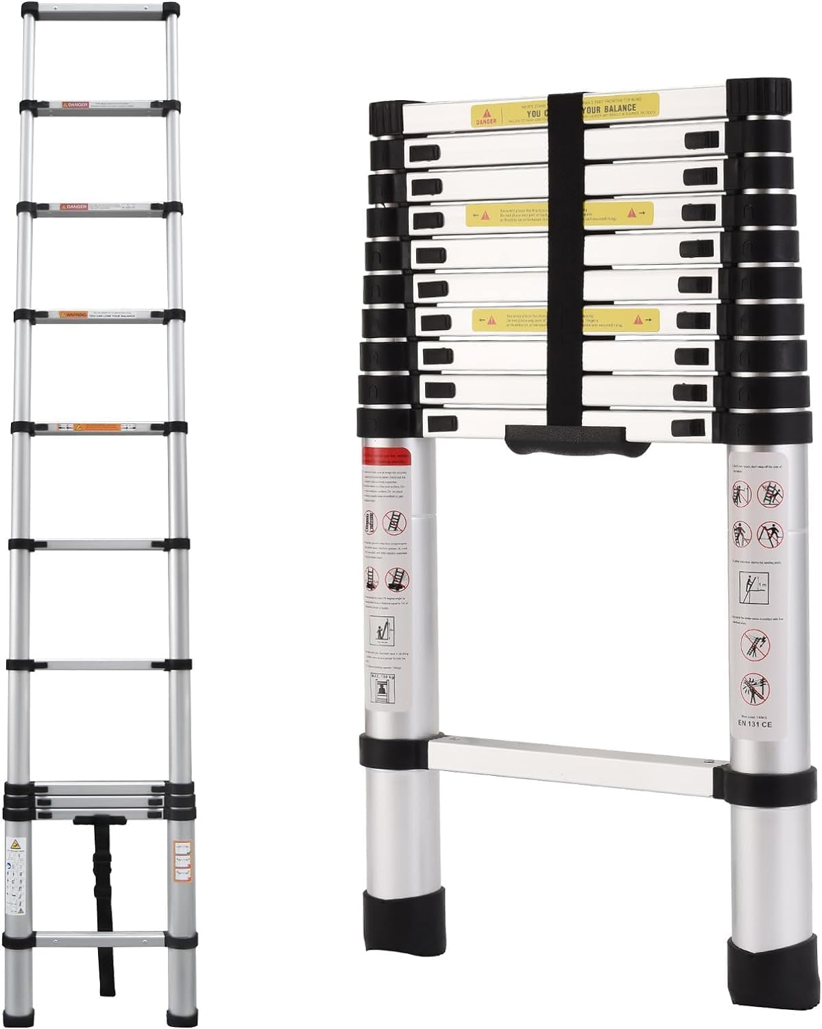 Telescoping Ladder,10.5FT Telescoping Ladder Aluminum Step Ladder Portable Extension Folding Ladder,Adjustable Height,Space Saving,330lbs Load Capacity,Multi-Purpose Ladder for Home