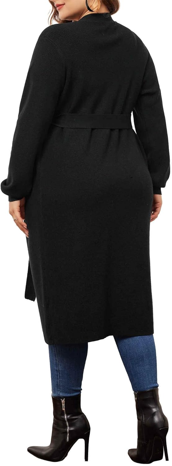 Agnes Orinda Plus Size Sweater Cardigan for Women Knit Sweater Long Sleeve Belted Overwear Long Cardigans Coat Winter - Image 4